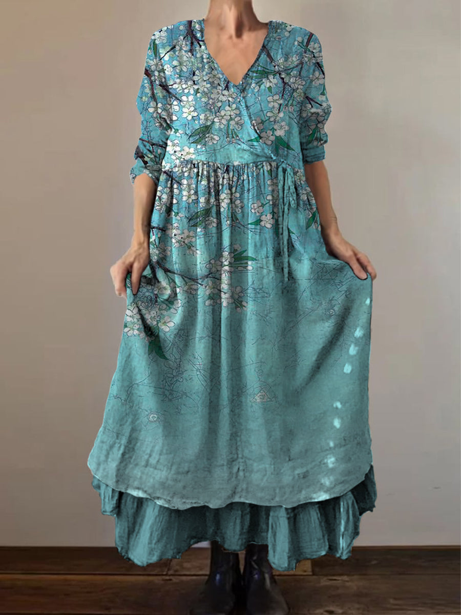 Vaelly™ | Vestido midi de estilo retro boho con estampado floral vintage